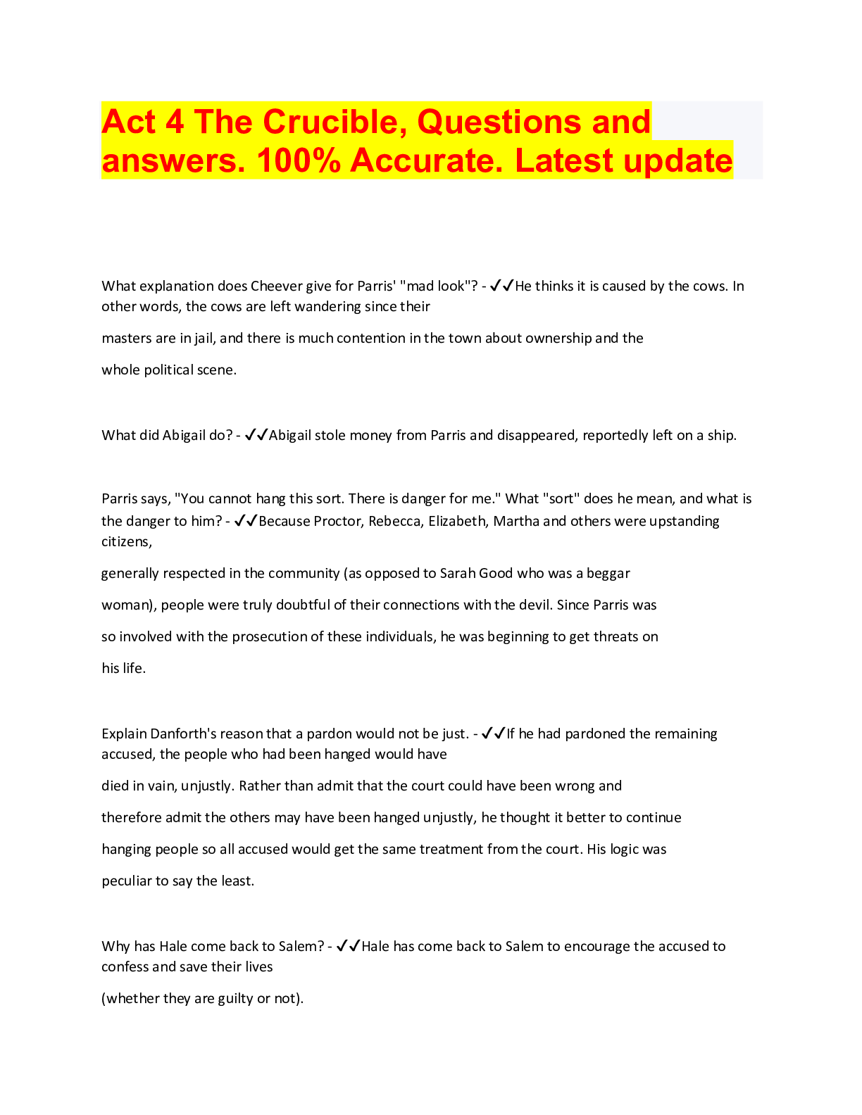 Preview image for Act 4 The Crucible Latest Update Questions And Answers